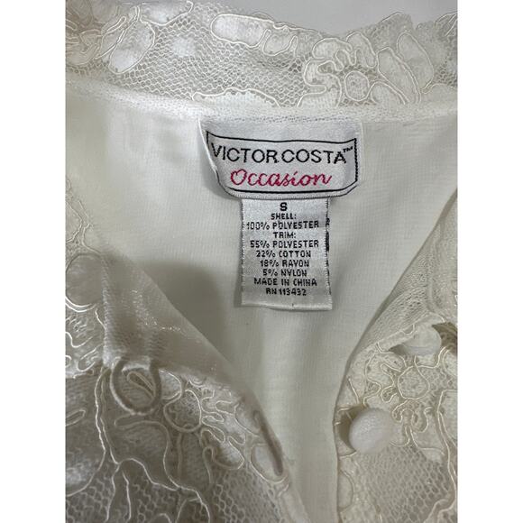 VINTAGE WOMEN’S VICTOR COSTA WHITE LACE COLLAR & SHEER RUFFLE DESIGN SIZE S - Picture 4 of 7